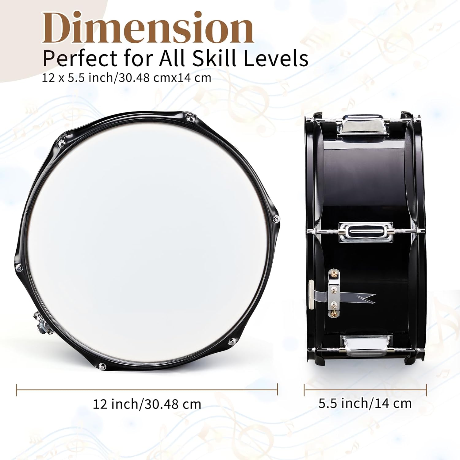 Ktaxon 12" x 5.5" Snare Drum Kit, Snare Drum Set for Students with Premium Material, Excellent Sound, Classic Appearance (Black)