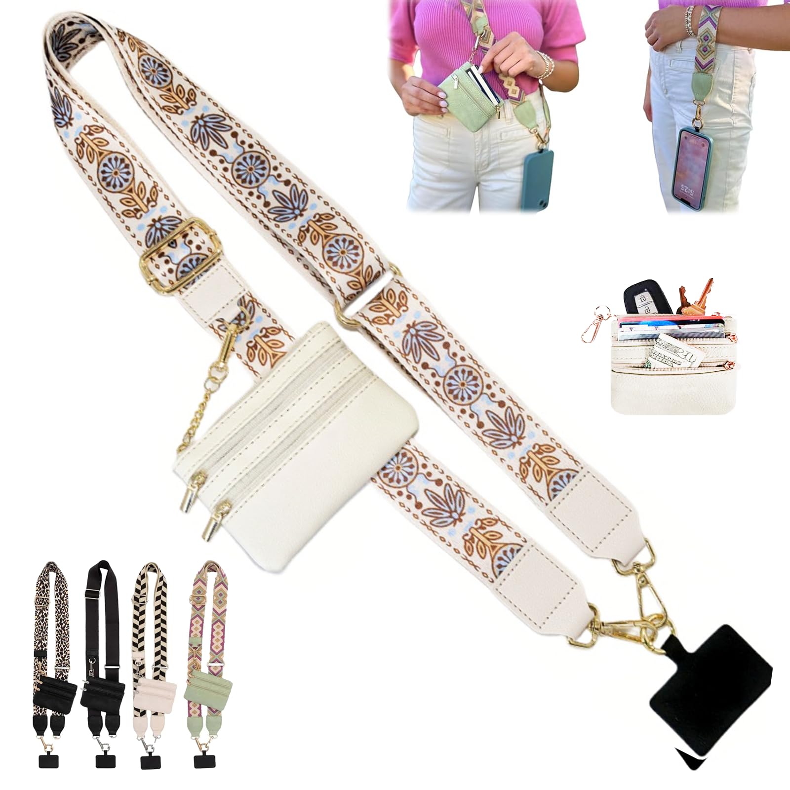Rugwun Clip and Go Strap for Phone with Wallet Crossbody,Phone Strap with Zippered Pouch,Phone Strap Crossbody Travel Bag