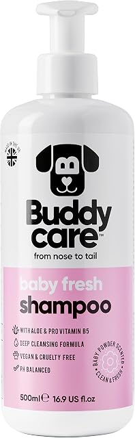 Baby Fresh Dog Shampoo by Buddycare | Shampoo for Smelly Dogs from 8 weeks | Baby Powder Scented Puppy Shampoo with Aloe Vera & Pro Vitamin B5 (500ml)