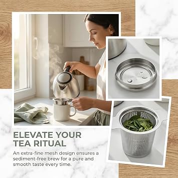 2 Pack Tea Infuser 304 Stainless Steel Mesh Strainer with Double Handles, Tea Filter for Teapots Mugs Cups to Brewing Steeping Loose Leaf Tea and Coffee, Large Capacity