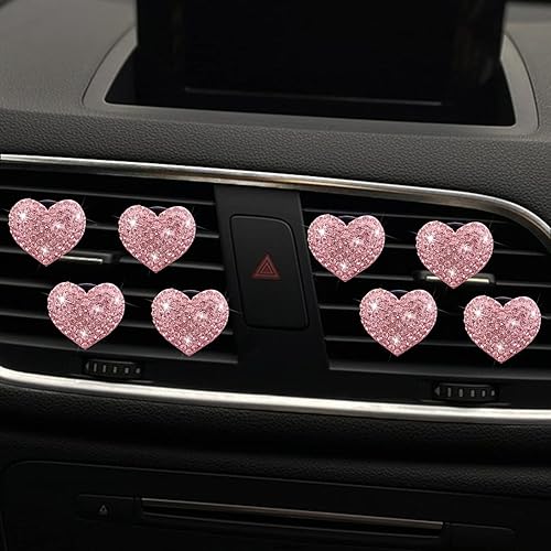 Miniatura 3 de 8 clips de ventilación con forma de corazón brillante, ambientadores de aire de corazón de cristal, clip de ventilación de diamantes de imitación