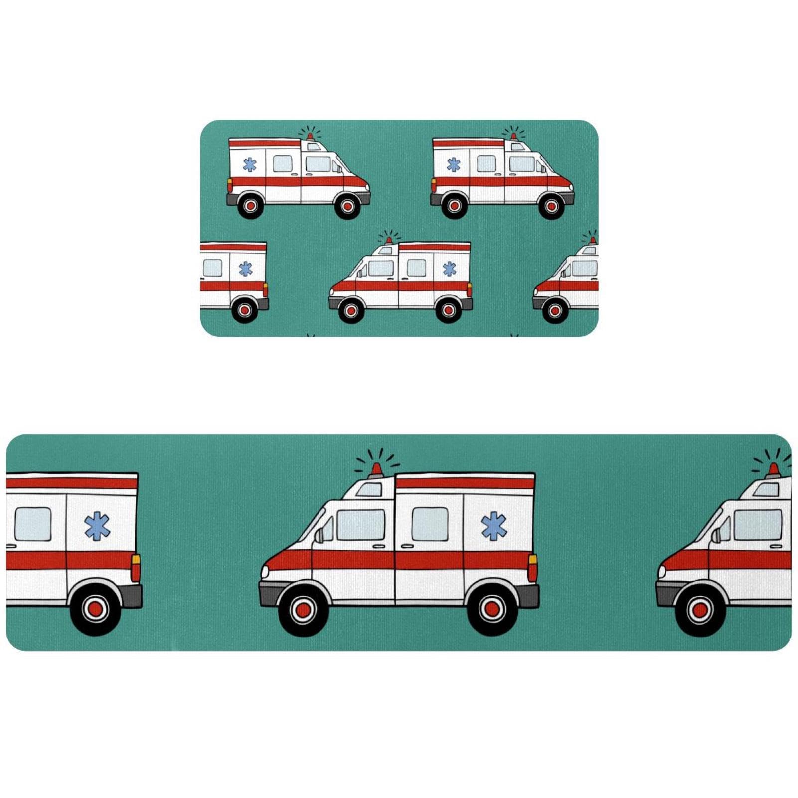 Alfombra absorbente para cocina y pasillo lavable con diseño de ambulancias