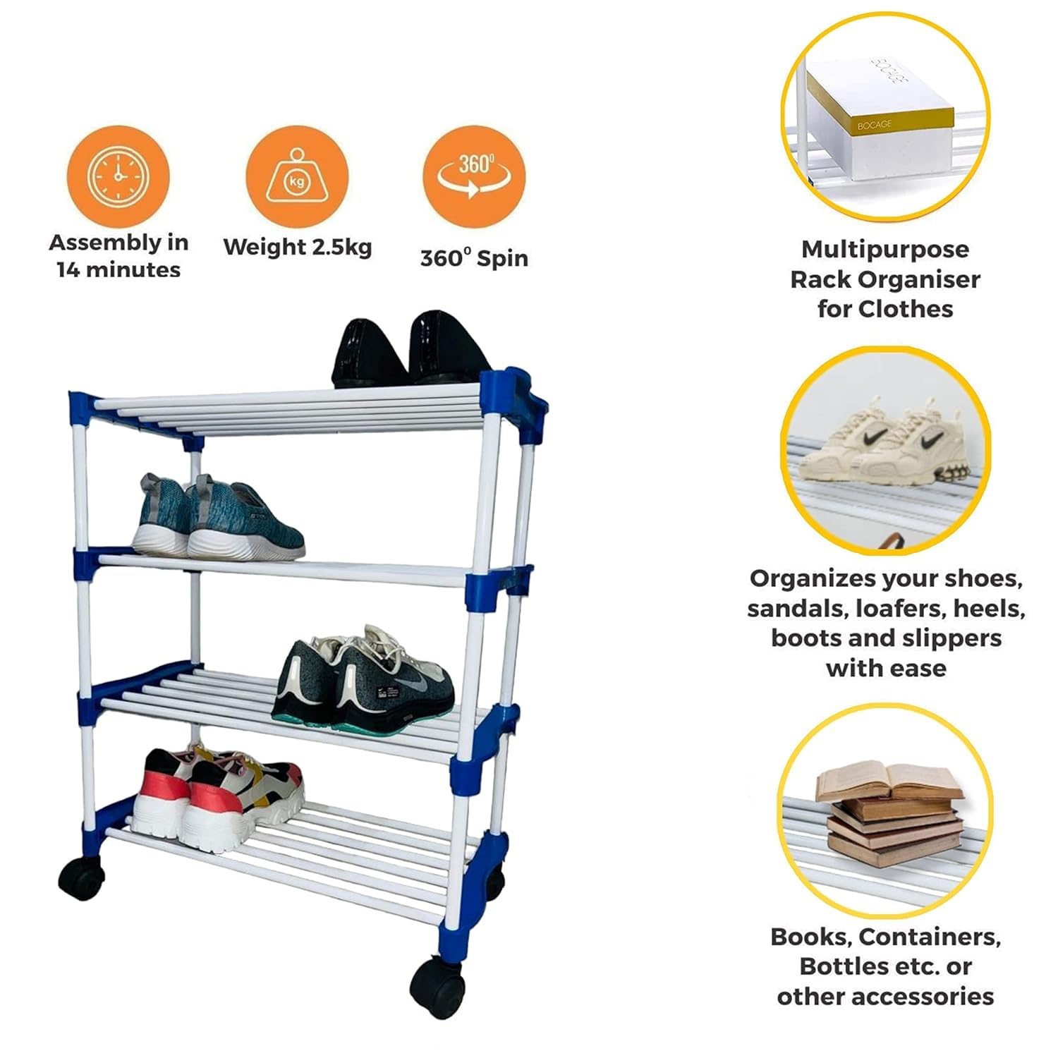 OBBO -foldable, Adjustable 6-Tier Shoe Rack - Durable Plastic & Metal Stand for Shoes, Bags, Toys & More - Easy Assembly, Space-Saving Design for Home Organization 3