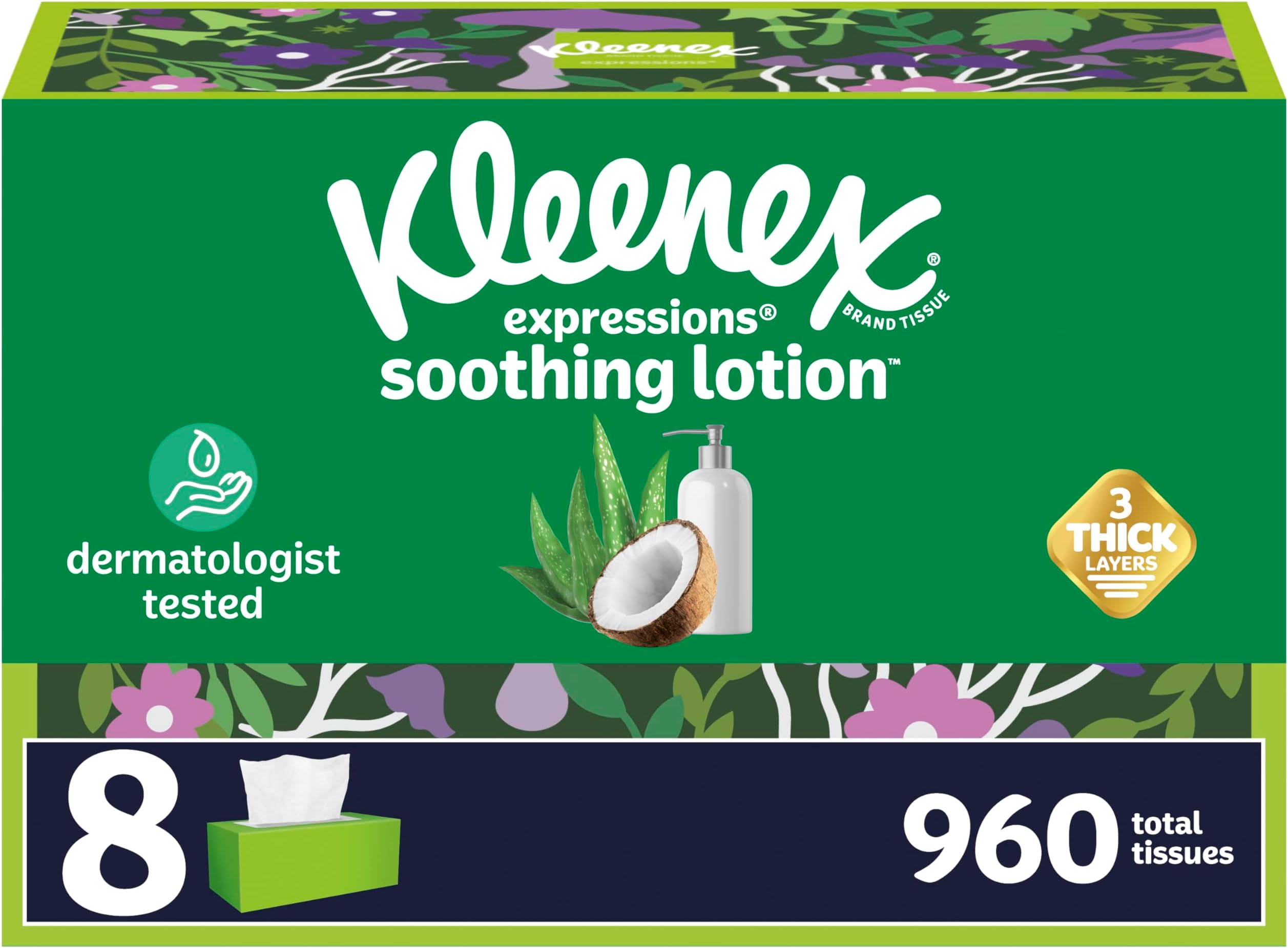Kleenex Soothing Lotion Facial Tissues, 4 Flat Boxes, 110