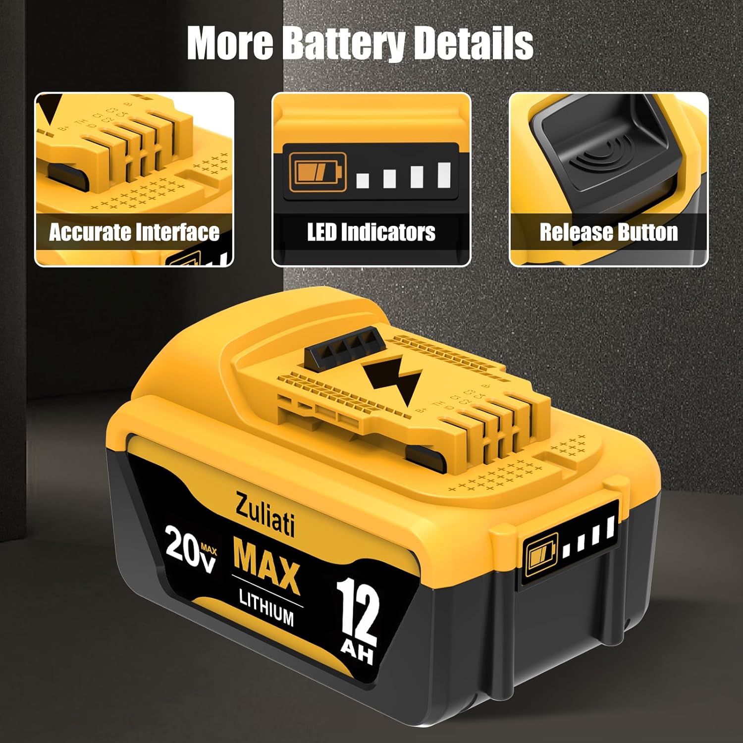 DCB206 12.0Ah Replacement for Dewalt 20V Battery,DCB206-2 DCB203 DCB201 DCB204 Compatible with Dewalt 20 Volt Battery DCD985B Power Tools with LED Indicator(12.0Amps-2Pack)