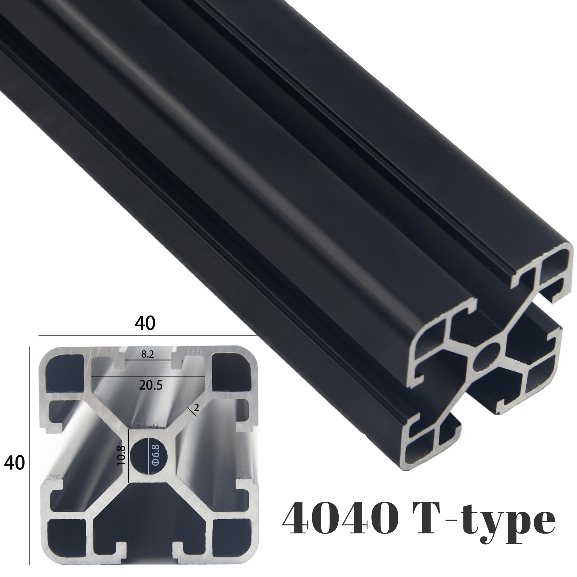 2 Stück Aluprofil 4040 T Typ Schwarz 1000mm Aluminiumprofil Extrusions Europäischer Standard Eloxierte Linearschiene 40x40 Alu Profil für 3D-Drucker, CNC und DIY Projekte
