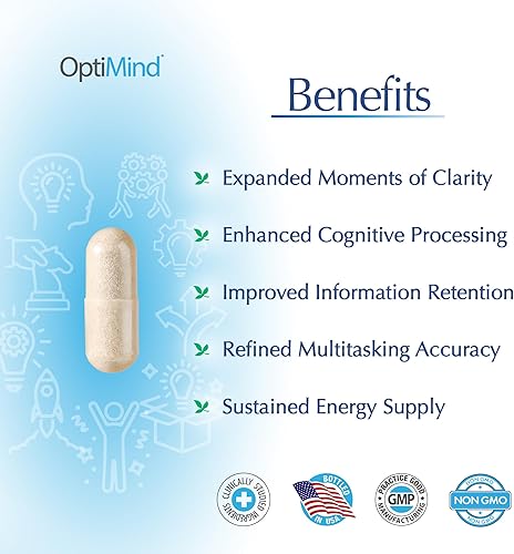 Miniatura 3 de Optimind Bacopa Monnieri Suplemento cerebral para memoria y enfoque, nootrópicos con fosfatidilserina, huperzina A, sin OMG, ingredientes