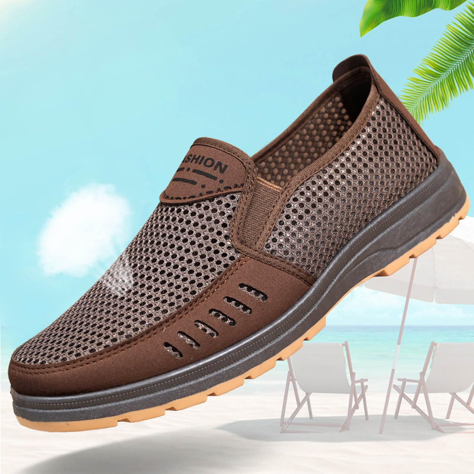 Zapatos para hombre Reino Unido Retro Mesh Transpirable Casual Zapatillas, café, 39 1/3 EU