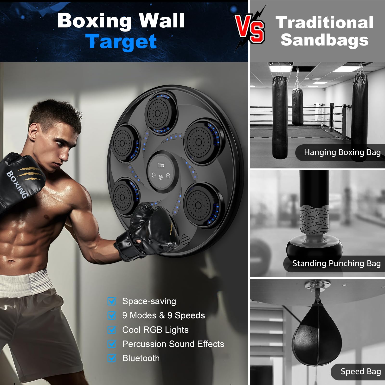 Machine De Boxe Musicale Beatpunch Avec Gants - 7 Vitesses, Bluetooth & LED Pour Entraînement Maison