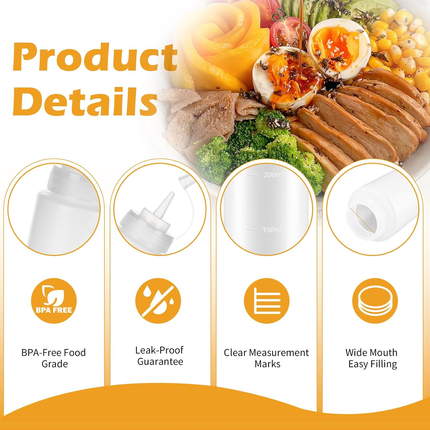 6 Pack 8 oz Condiment Squeeze Bottles, Leak Proof BPA-Free Plastic Squirt Bottles with Caps, Refillable Sauce Dispenser for Ketchup, Syrup, Oil, BBQ, Salad Dressing, Easy to Fill & Clean image 4