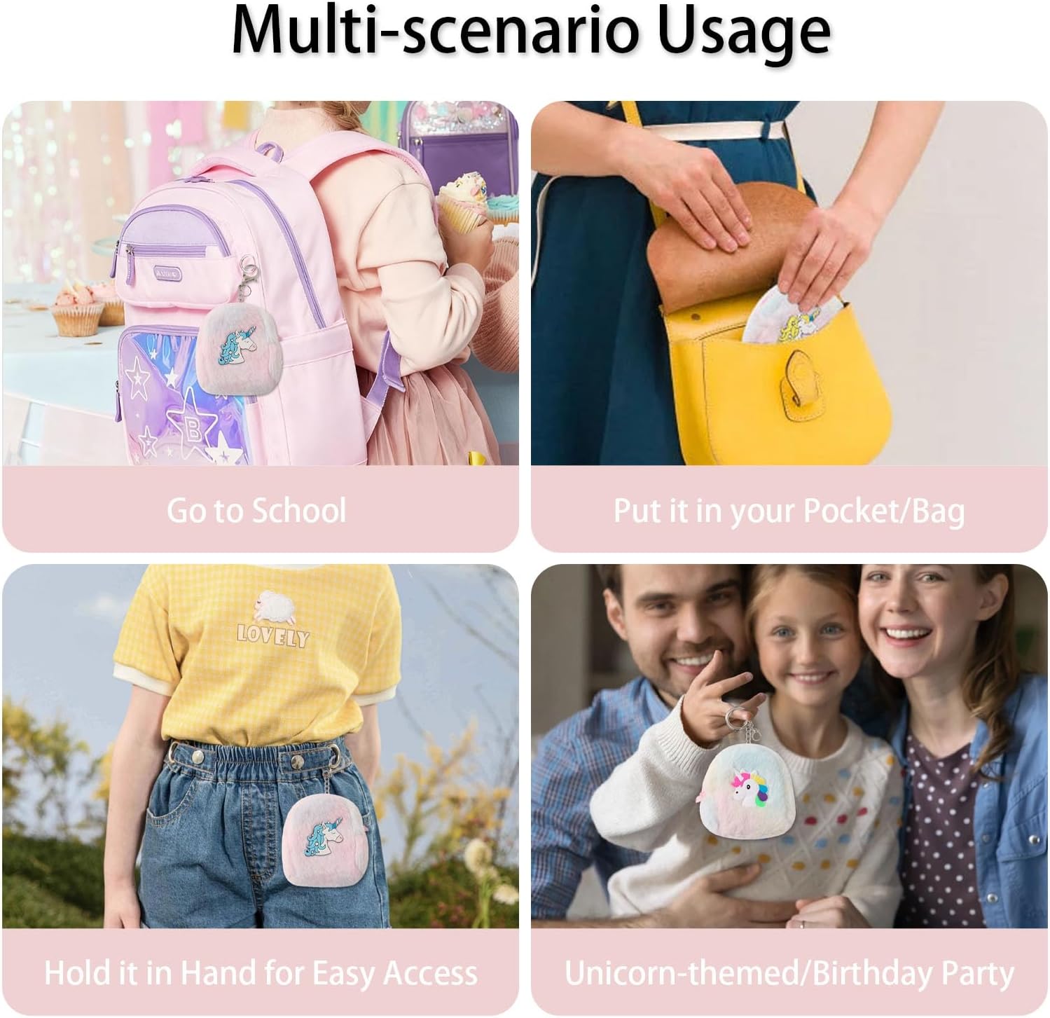 4-Pack Unicorn Party Favor Coin Purse Keychain Cute Plush Change Purse with Zipper Keychain Kawaii Coin Pouch for Girls Kids (Plush-4pack)