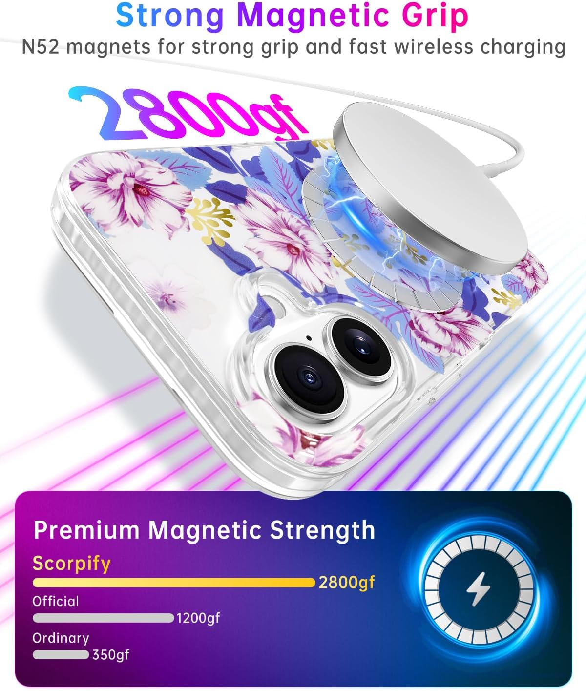  for iPhone 17 Case [Compatible with MagSafe] with Purple Hibiscus Floral Design, Cute Clear Flower Magnetic Phone Cover for Women Girls, Slim Stylish Bumper with Gold Accents thumbnail