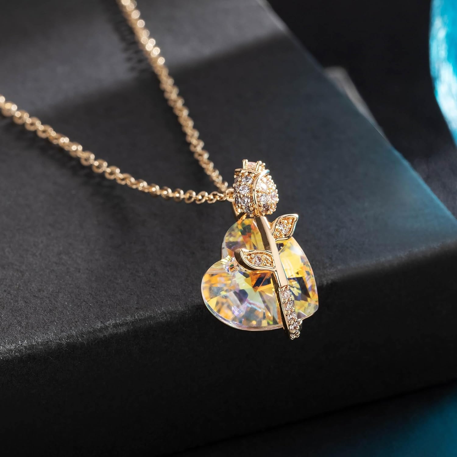 Austrian Crystal Heart Rose Flower Pendant Necklaces for Women Fashion 14K Gold Plated Dainty Necklace Hypoallergenic Jewelry - Image 3