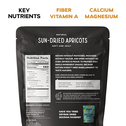 Miniatura 10 de Drybox Albaricoques turcos secos sin azúcar añadido, paquete de 12 unidades, sin azúcar sin OMG, aperitivo de albaricoque seco, fruta seca