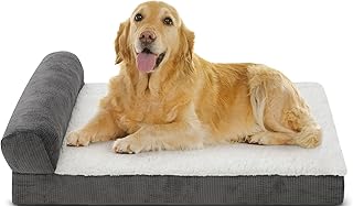 Hundebett orthopädisches Hundesofa Hundecouch mit eierförmiger Ergonomischer Kistenschaum waschbar rutschfest (105x65x25cm, 1-seitiger Umrandung)