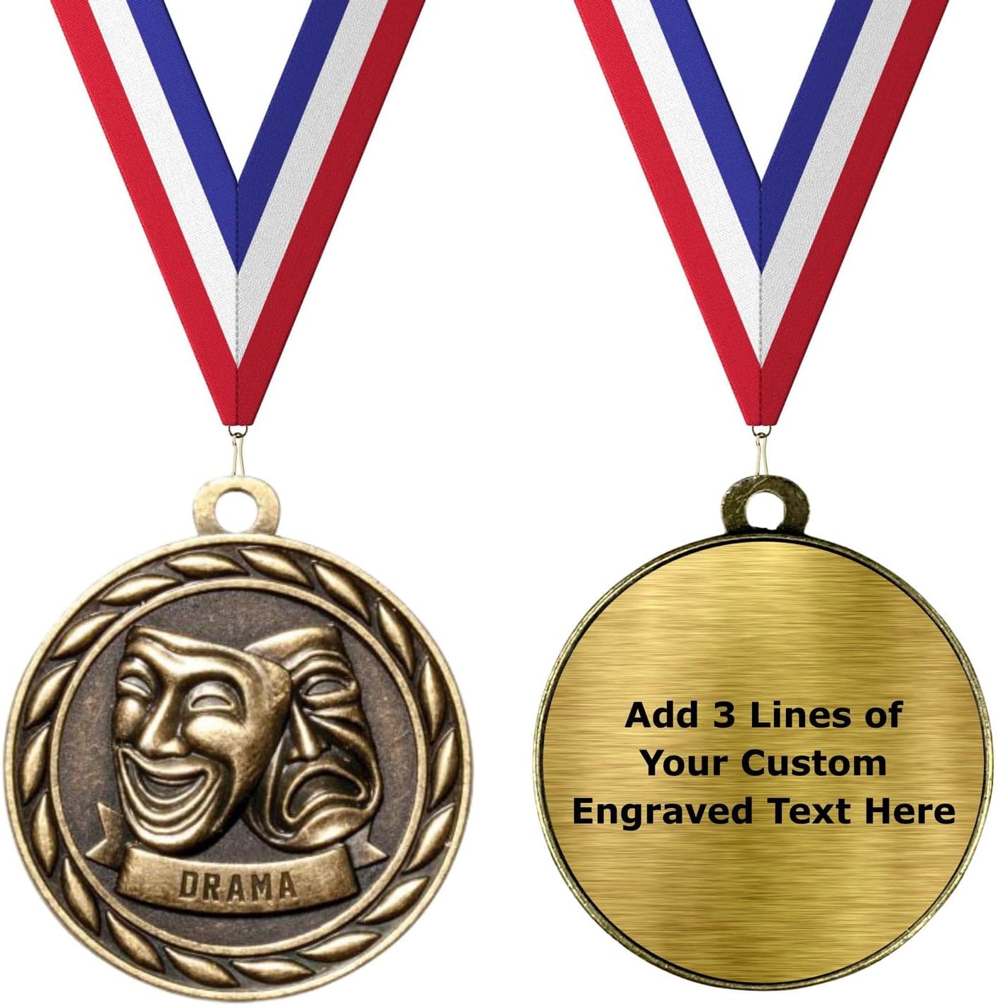 Express Medals Pack of 10 (or More) 2 Inch Gold Drama Actor Actress Acting Award Medals Variations with or Without Engraving Personalization Engraved Custom Text Names