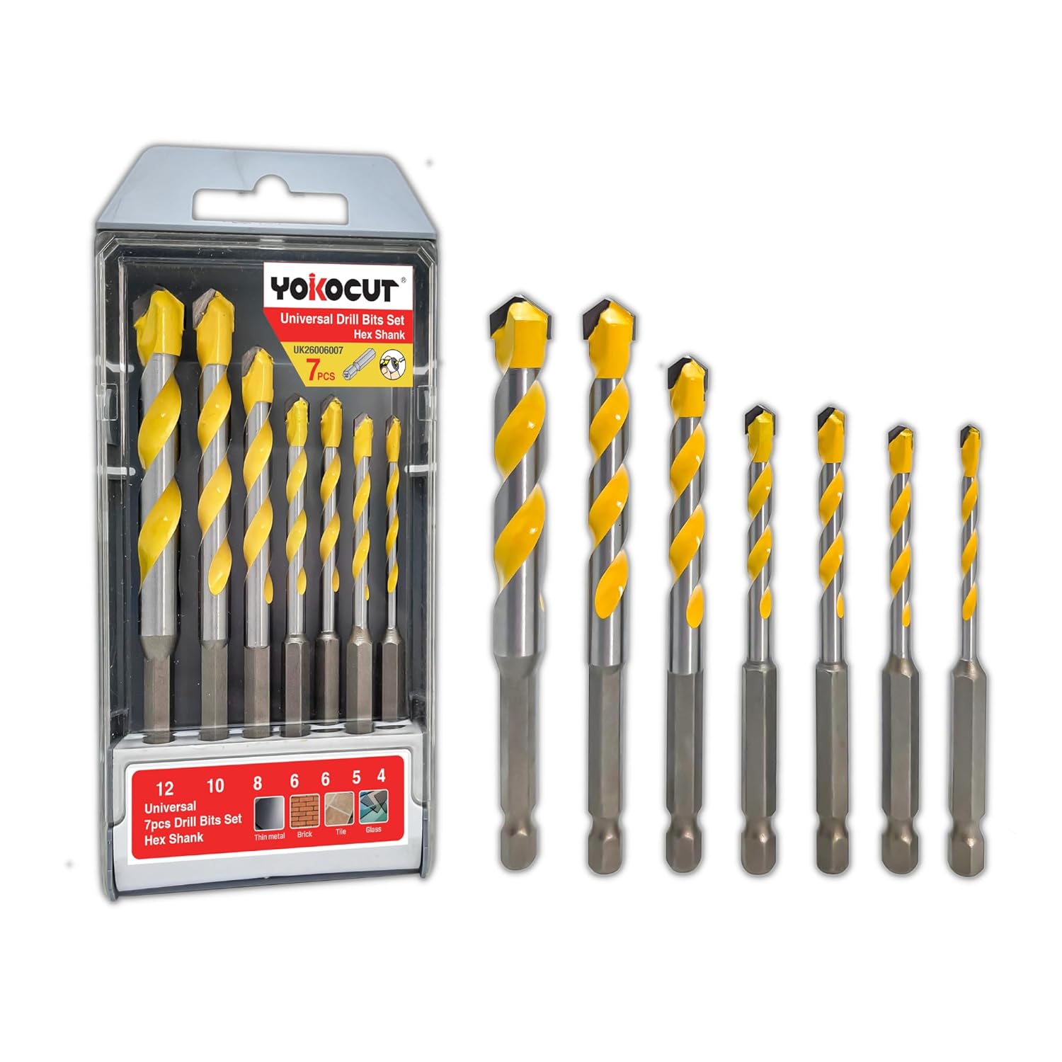 YOKOCUT 7Pcs Tungsten Carbide Masonry Drill Bit Set for Metal Steel