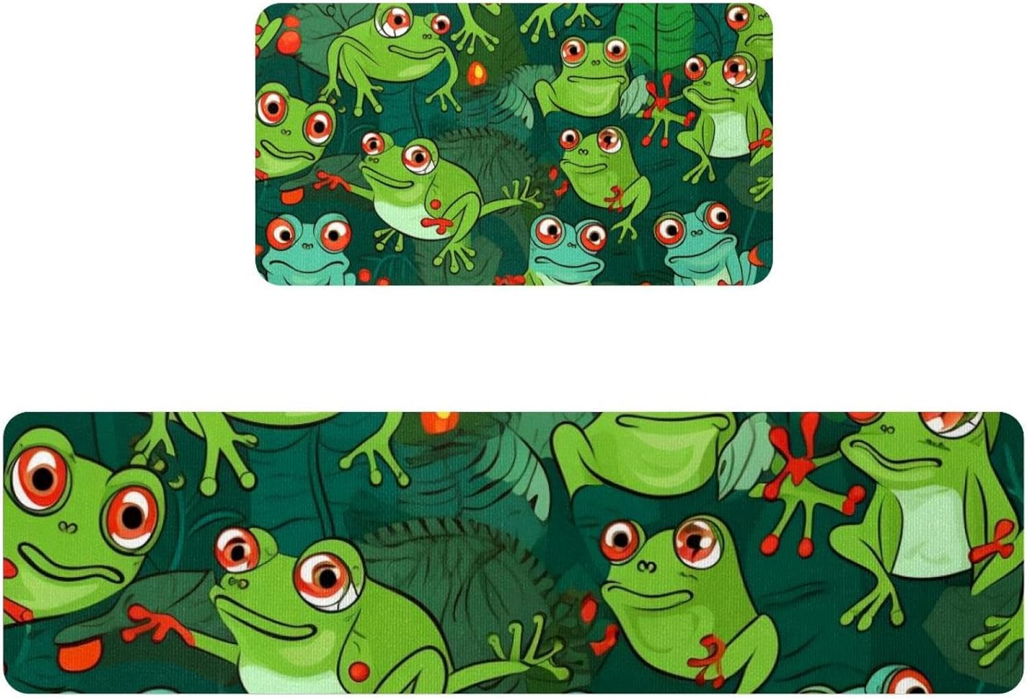 Adorable Cartoon Frogs with Leaves Kitchen Mats and Rugs 2 Pieces Set Absorbent Kitchen Runner Rug for in Front of Sink Kitchen Floor Mats Comfort Standing Desk Mat Pads