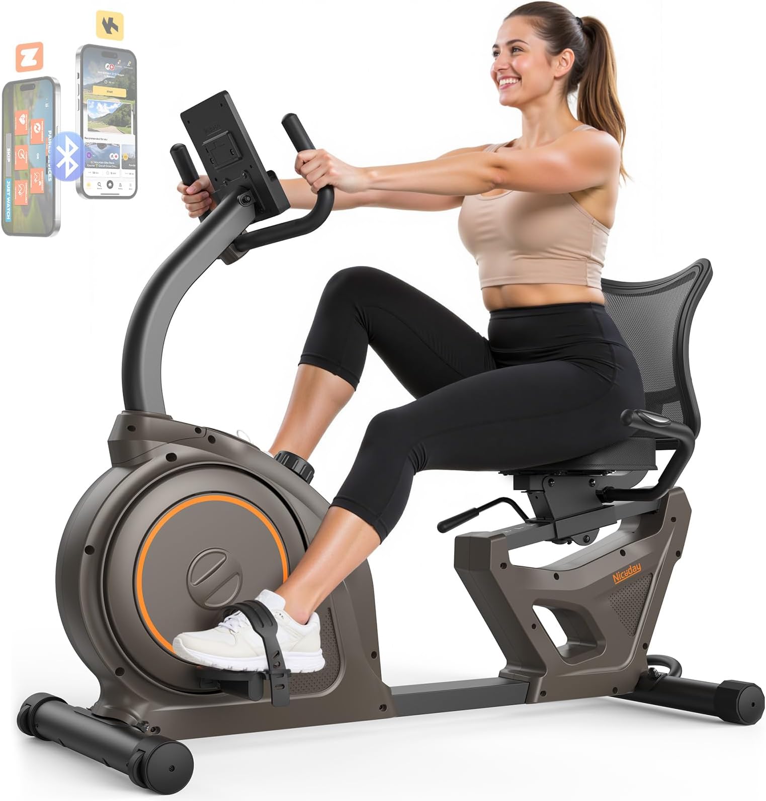 Niceday Recumbent Exercise Bike, Recumbent Bike for Home, Recumbent Stationary Bike 400LBS Weight Capacity, Magnetic Recumbent Bike with Smart APP, LCD Monitor, Heart Rate Handle