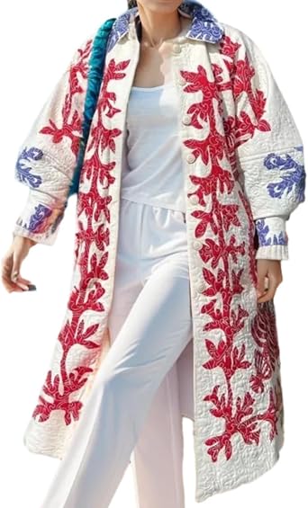Womens Print Puffer Jacket Vintage Lightweight Quilted Coat Winter Padded Coat