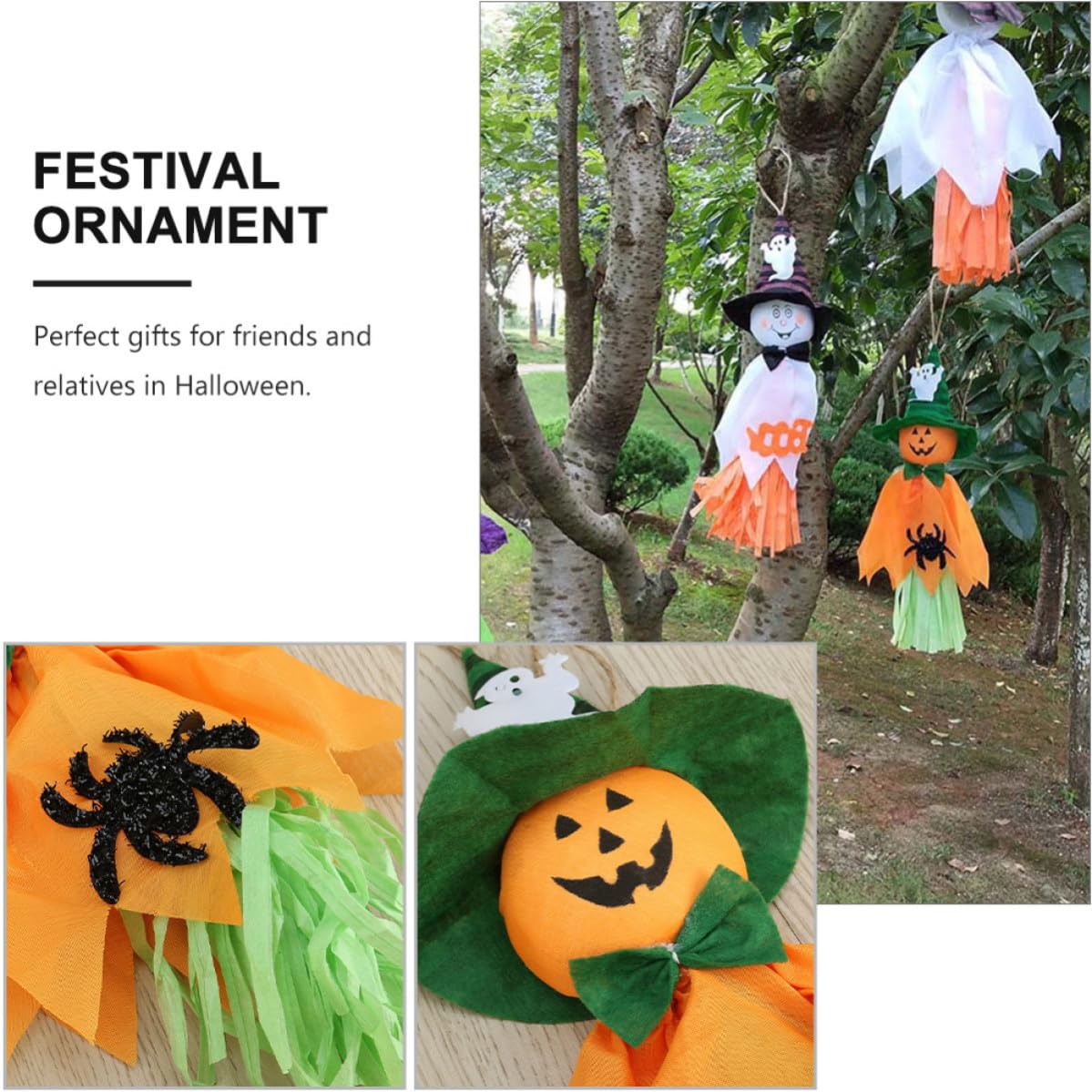 Abaodam 24 Pezzi Decorazione di Halloween Spaventapasseri Appendibile Non Tessuto e Carta, Facile da Appendere per Festa di Halloween e Allestimento Negozio o Bar