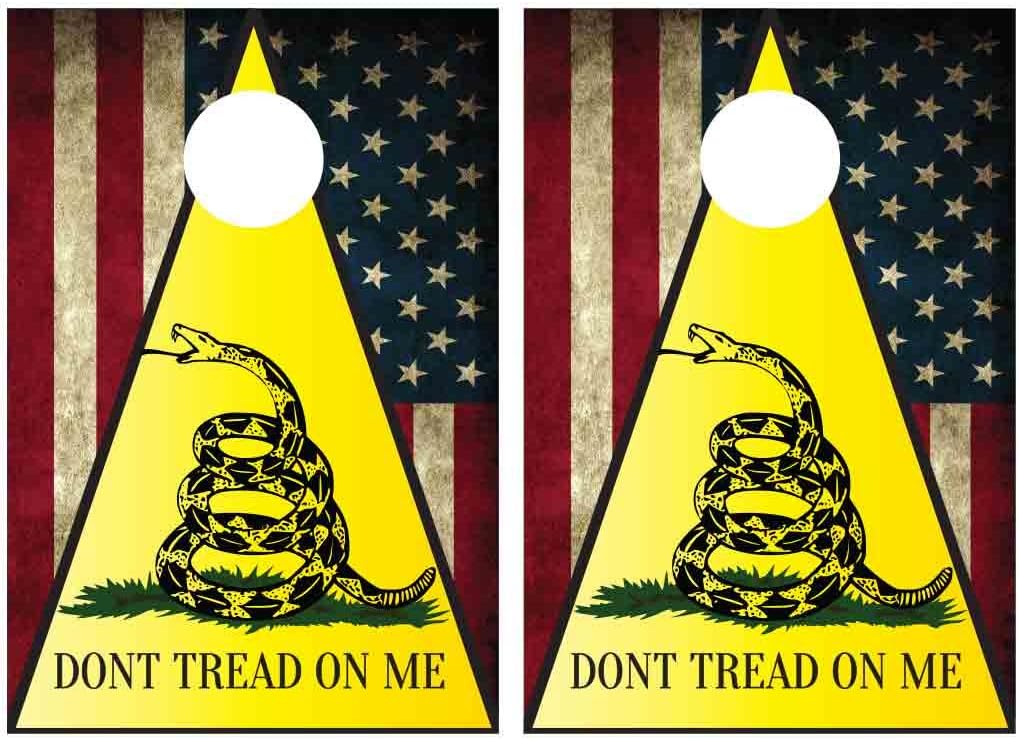 VictoryStore Cornhole Games - Don't Tread On Me Cornhole Game - Patriotic Don't Tread On Me Bag Toss Game - 8 Bags Included - Wooden Boards