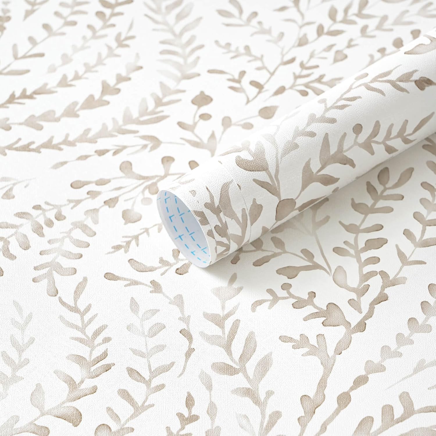 Ismoon Boho Peel and Stick Wallpaper Beige Neutral Contact Paper Leaf Botanical Stick on Wall Paper Farmhouse Removable Self Adhesive Vinyl Wallpaper for Bedroom Accent Wall Decor Hallway 17.3x78.7in