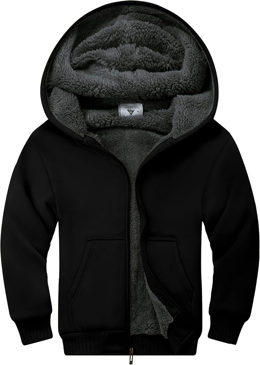 ZITY Boys Zip Up Hoodie Fleece Jacket Kids Sherpa Lined Sweatshirts Outerwear Unisex Warm Winter Coat 6-15 Years Old