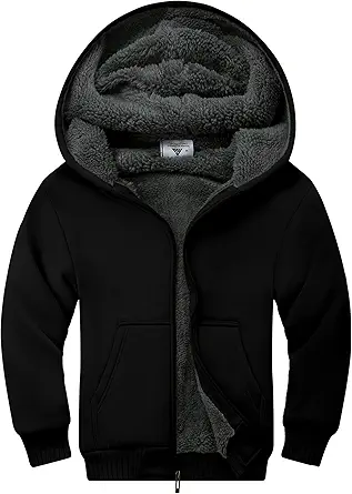 ZITY Boys Zip Up Hoodie Fleece Jacket Kids Sherpa Lined Sweatshirts Outerwear Unisex Warm Winter Coat 6-15 Years Old
