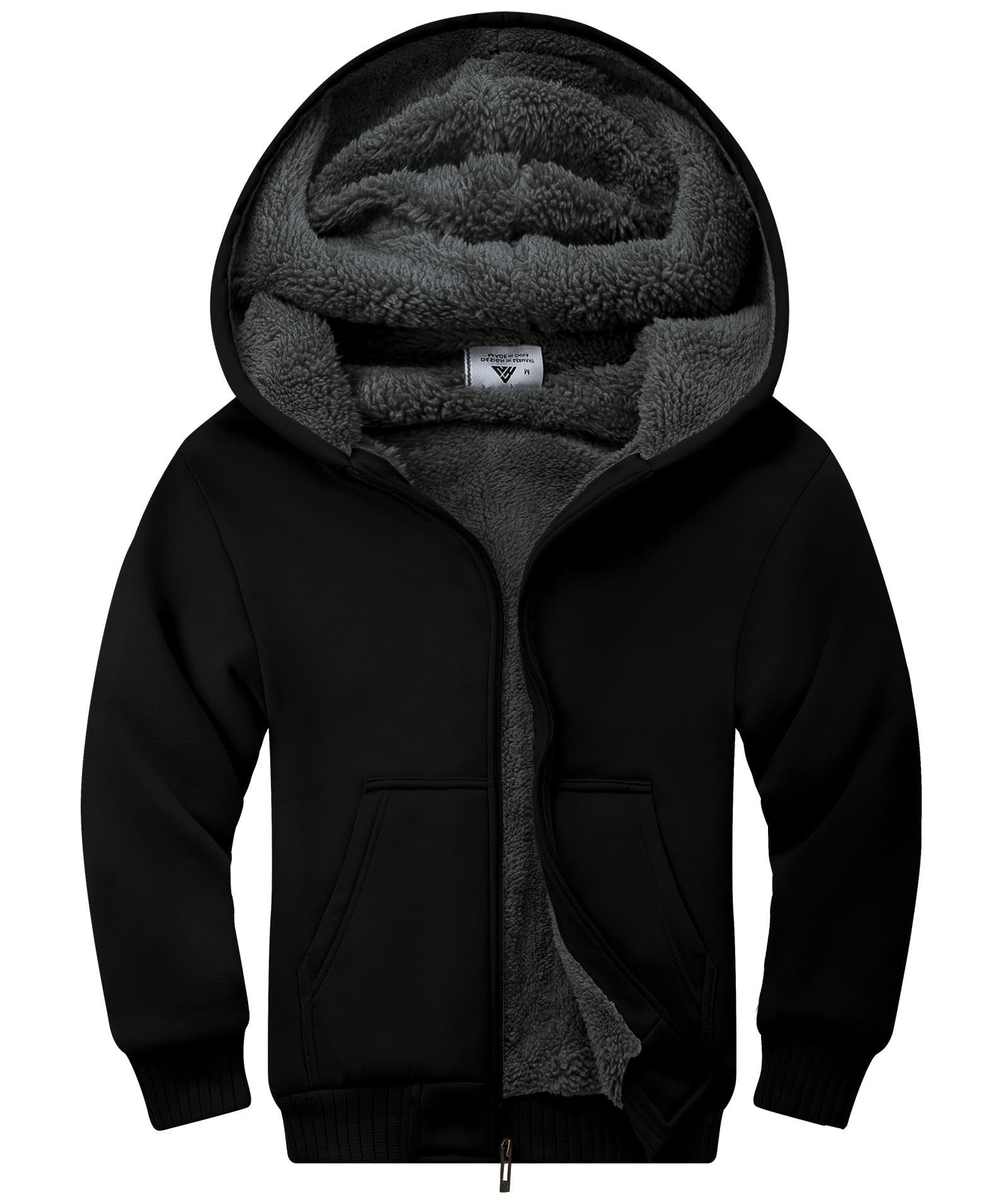 ZITY Boys Zip Up Hoodie Fleece Jacket Kids Sherpa Lined Sweatshirts Outerwear Unisex Warm Winter Coat 6-15 Years Old