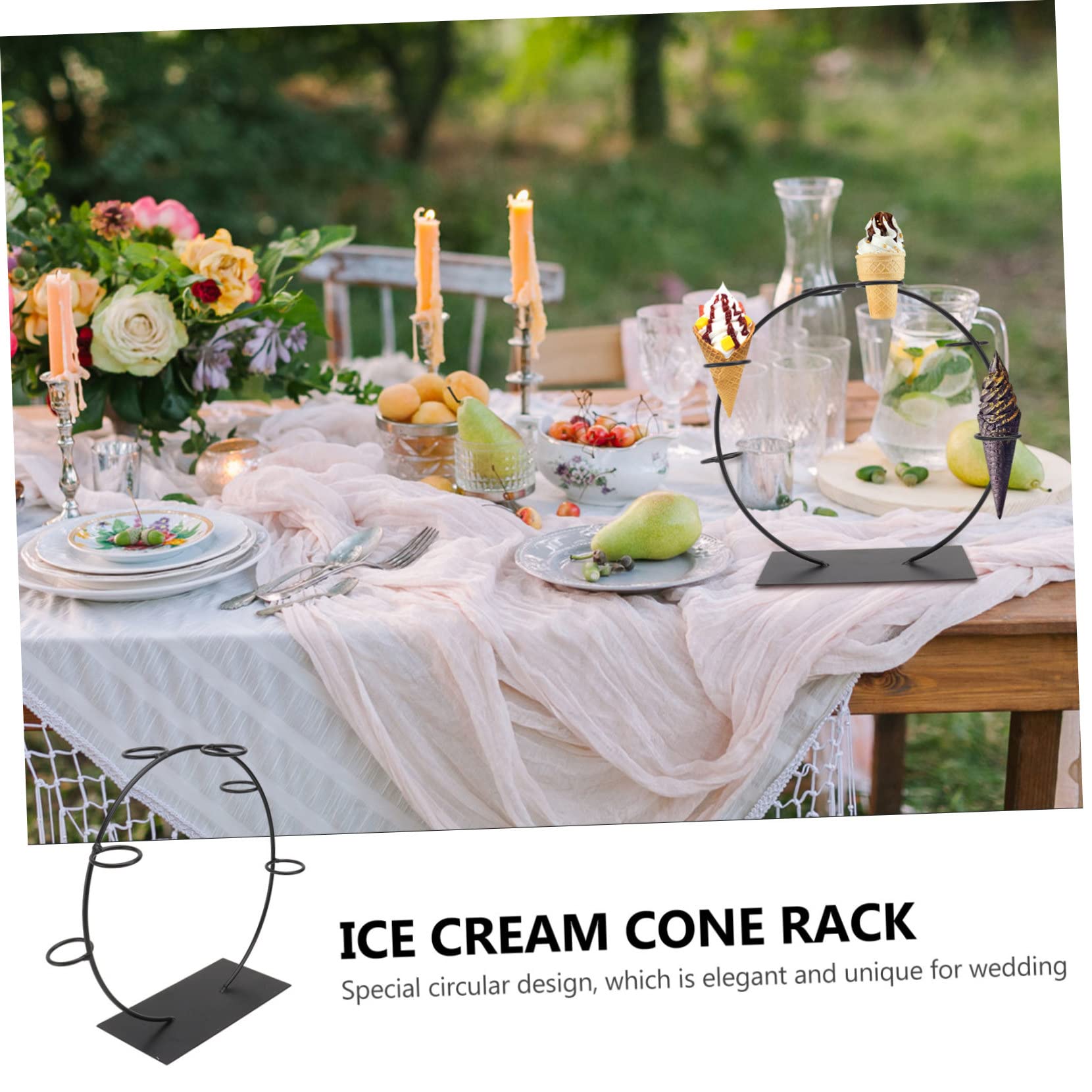 Didiseaon Porta Gelato a Cono 6 Slot in Metallo Nero per Matrimonio | Base Circolare Stabile, Design Elegante e Classico, Adatto a Mercati e Allestimenti Dessert