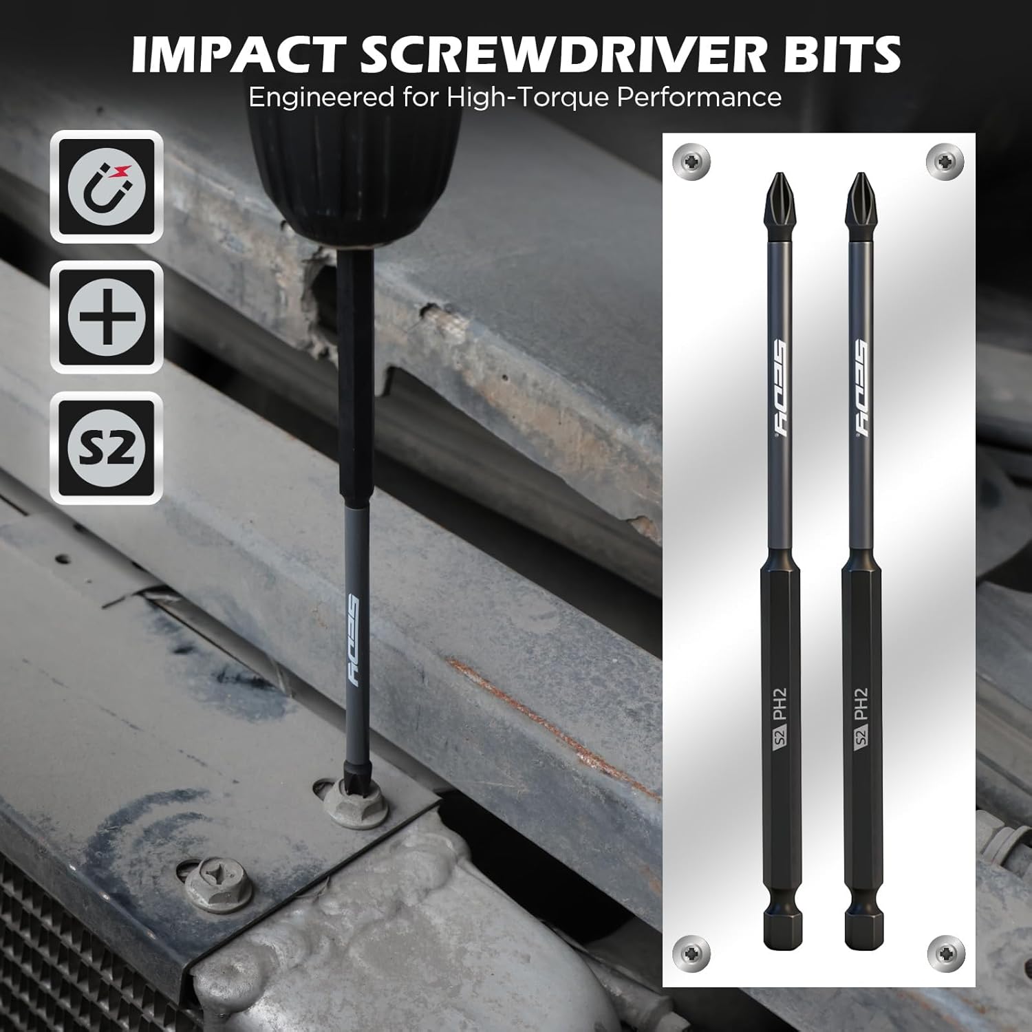 22-Piece Magnetic Extra Long Nut Driver Set, SAE (9/16"-1/4") & Metric (8-15mm), 6" Impact Nut Drivers with PH2 Bits, 1.5lb Telescoping Magnetic Pickup Tool & Storage Rail, 1/4" Hex Shank, S2 Steel