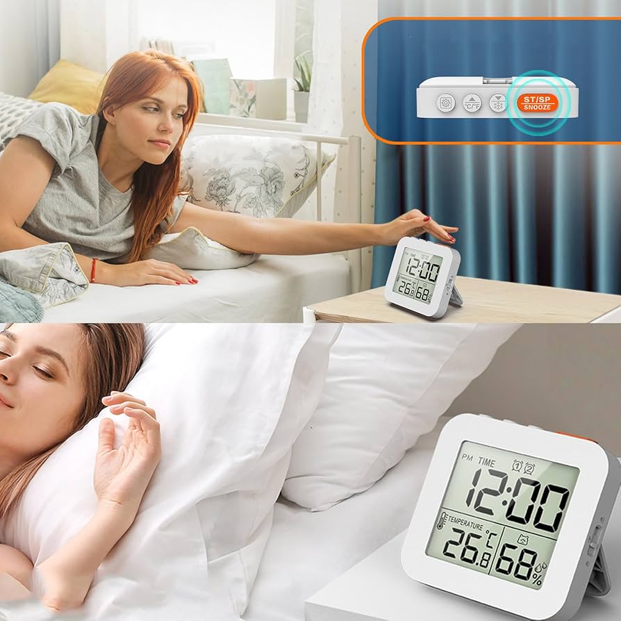 Amazon.co.jp: 温度と湿度ゲージ付き置き時計 3 つのアラーム