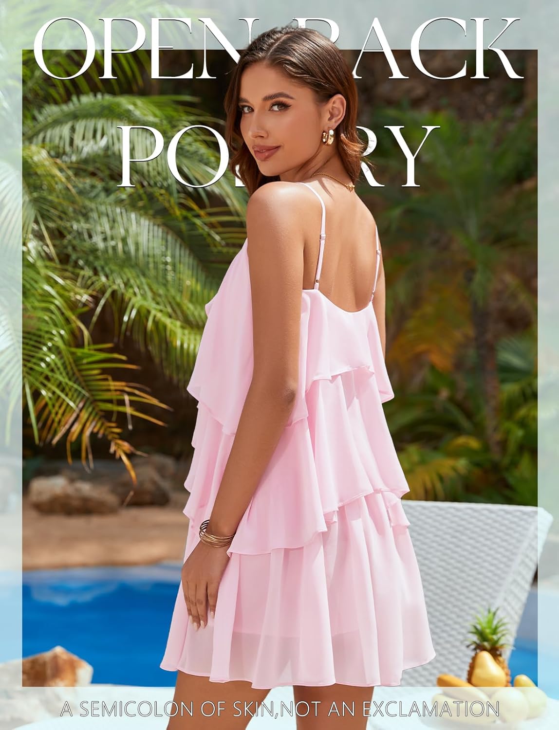 DRESSTELLS Women's Cocktail Dresses for Homecoming, Modest Formal Wedding Guest Bridesmaid Party V Neck Ruffle Tiered Flowy Swing Mini Dress Pink XL - Image 5