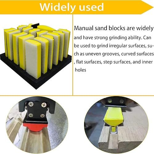 Miniatura 7 de Juego de 16 bloques de lijado de perfil contorneado, material de espuma de gancho y bucle, bloque de lijadora de mano, formas convexas y cóncavas