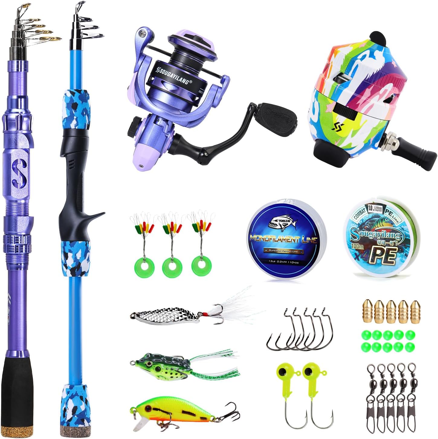 Sougayilang Portable Telescopic Fishing Combo for Family - Adjustable Carbon Fiber Pole & Smooth Reel, Complete Saltwater/Freshwater Kit for Adults and Kids