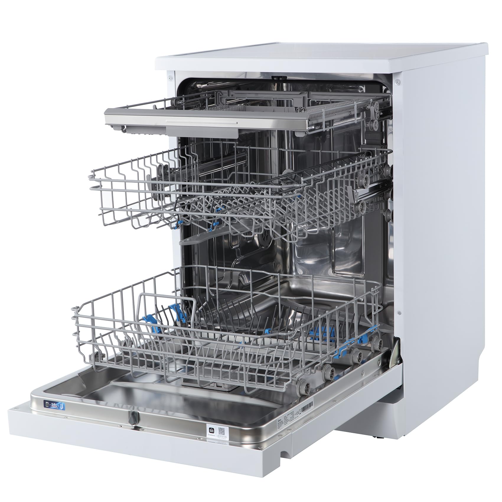Midea Spülmaschine 60cm Freistehend & Unterbaufähig 14 Maßgedecke Weiß | EEK C, 44 dB Leise, Ion Dishfresh, Dualzone Wash, AquaStop, Startzeitvorwahl, WLAN-fähig, Geschirrspüler mit Besteckschublade