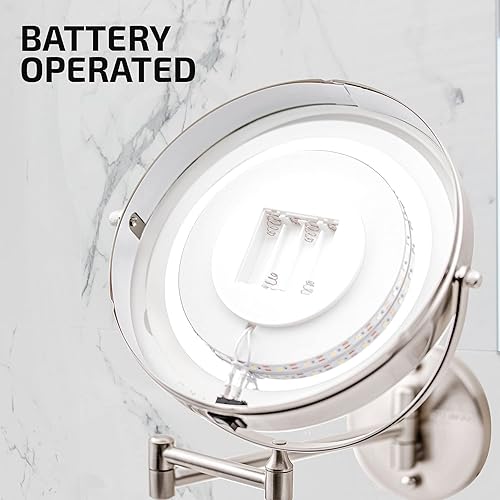 Miniatura 4 de OVENTE Espejo de maquillaje iluminado de 8.6 pulgadas, lupa 1X y 7X, LED redondo ajustable de doble cara, extensible, brazo retráctil y plegable,