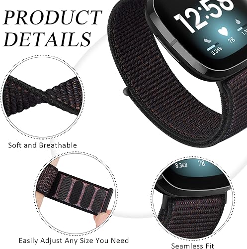 Miniatura 2 de Amzpas Correa de nailon para Fitbit Versa 4  Versa 3 y Fitbit Sense 2  Sense para mujeres y hombres, correa de repuesto suave y transpirable