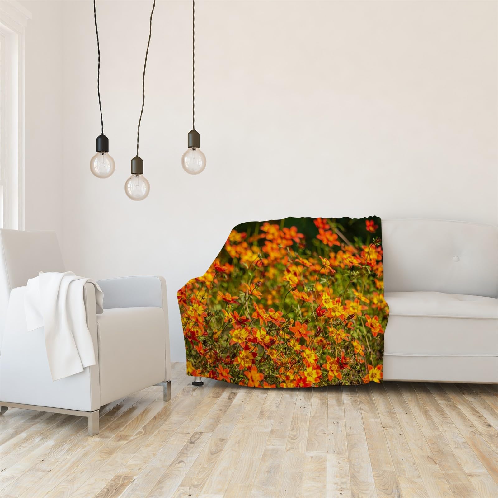 Générique Pled polarowy z motywem kwiatowym, roślinny koc polarowy 220 x 240, łóżko 2-osobowe, duży rozmiar, koce i narzuty AL726