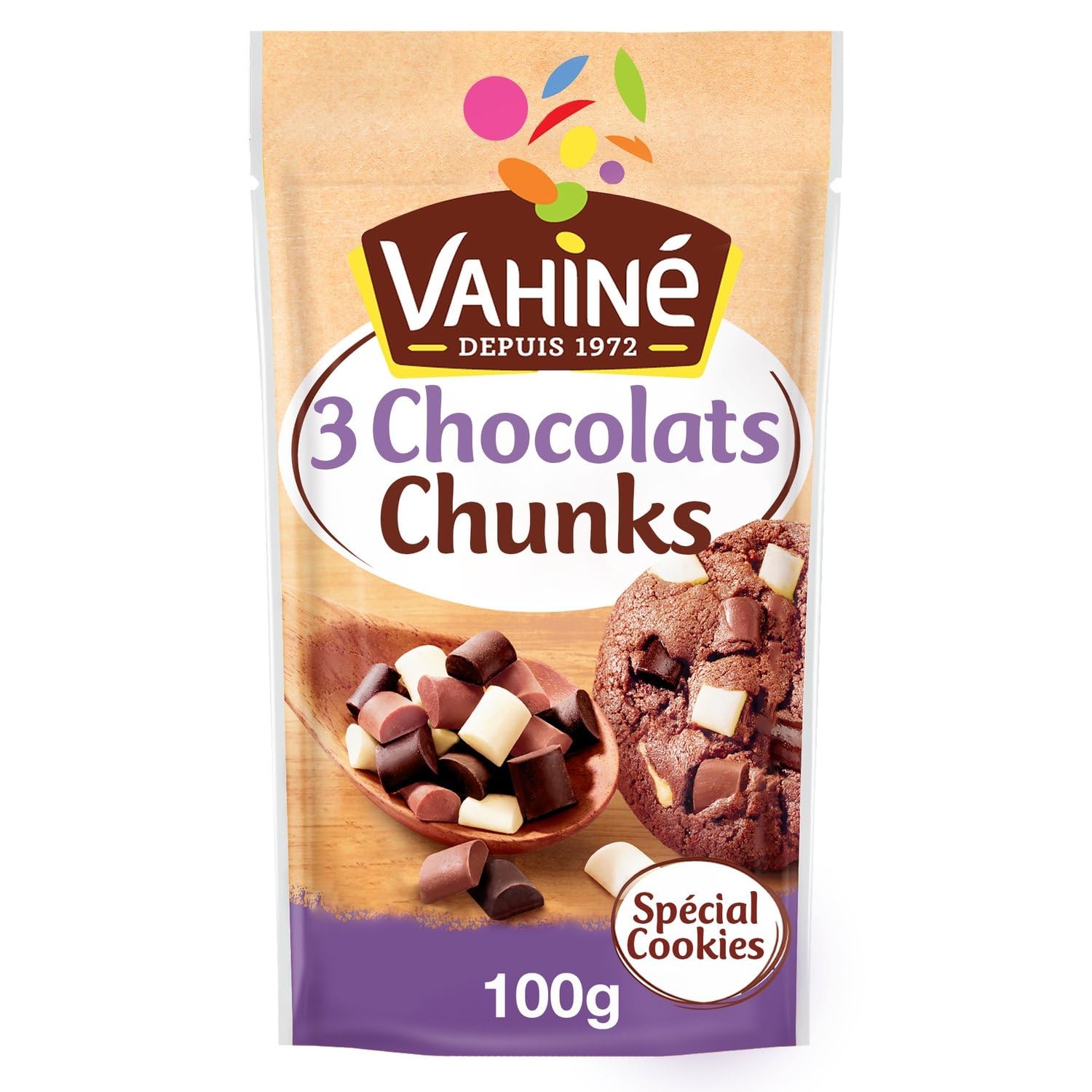 VAHINE – Pépites Gourmandes Trio Chocolats Fondants, Idéales pour Gâteaux et Desserts (Sachet 100 g) - Le lot de 4