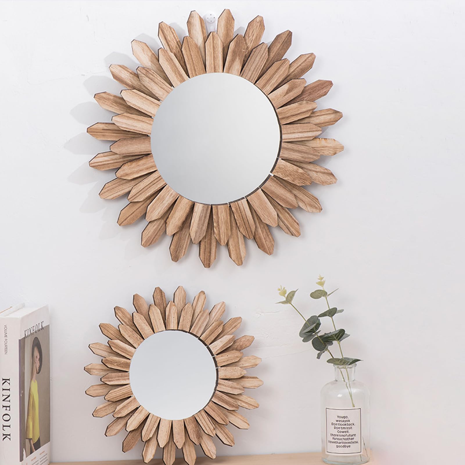 Espejo Bohemio de Madera Rústica para Colgar en pared, Espejo Decorativo Redondo de Dormitorio y Sala (#2)
