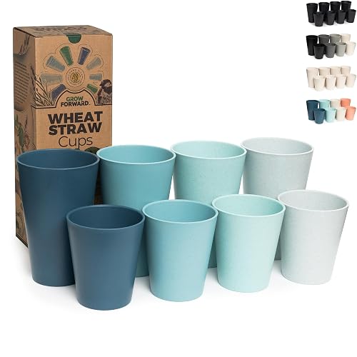 Grow Forward Premium Wheat Straw Cups - 13 & 20 oz Unbreakable BPA Free Hard Plastic Cups – Reusable Lightweight Plastic Drinking Glasses for Kitchen, Outdoor, Water, Camping, RV - Seascape