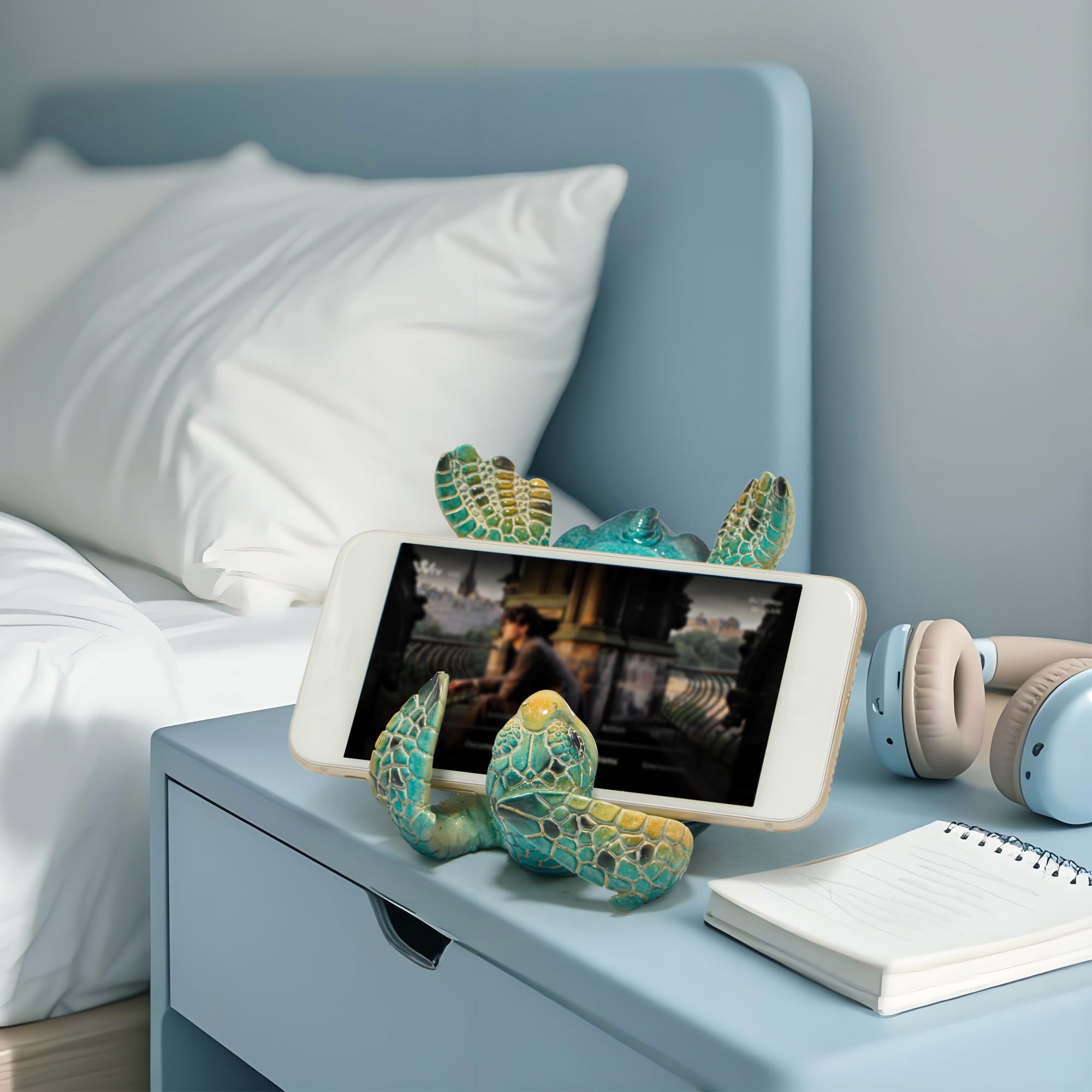 Hodao Soporte para teléfono Celular, Tableta, Escritorio, decoración de Animales oceánicos, Estilo océano, para decoración del hogar y la Oficina (Tortuga Azul)