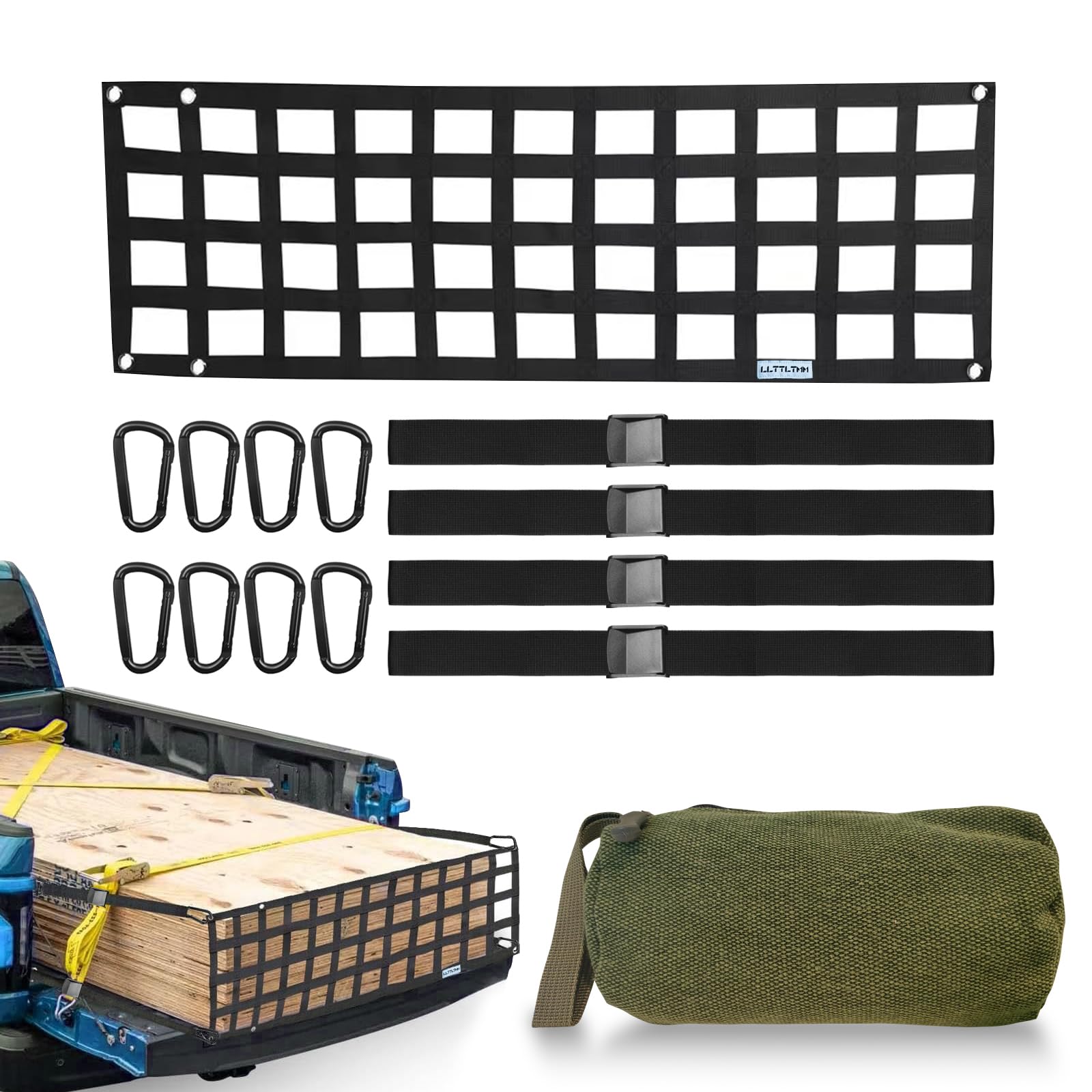 Tailgate Net-LLTTLTMM,Heavy Duty Tailgate Truck Cargo Net for Full Size Truck,60inx18in Easy-to-use Cargo Net For Pickup Truck Bed Net for Trucks Chevrolet,Ford,Toyota,GMC,Jeep,Dodge RAM,Pickup(black)