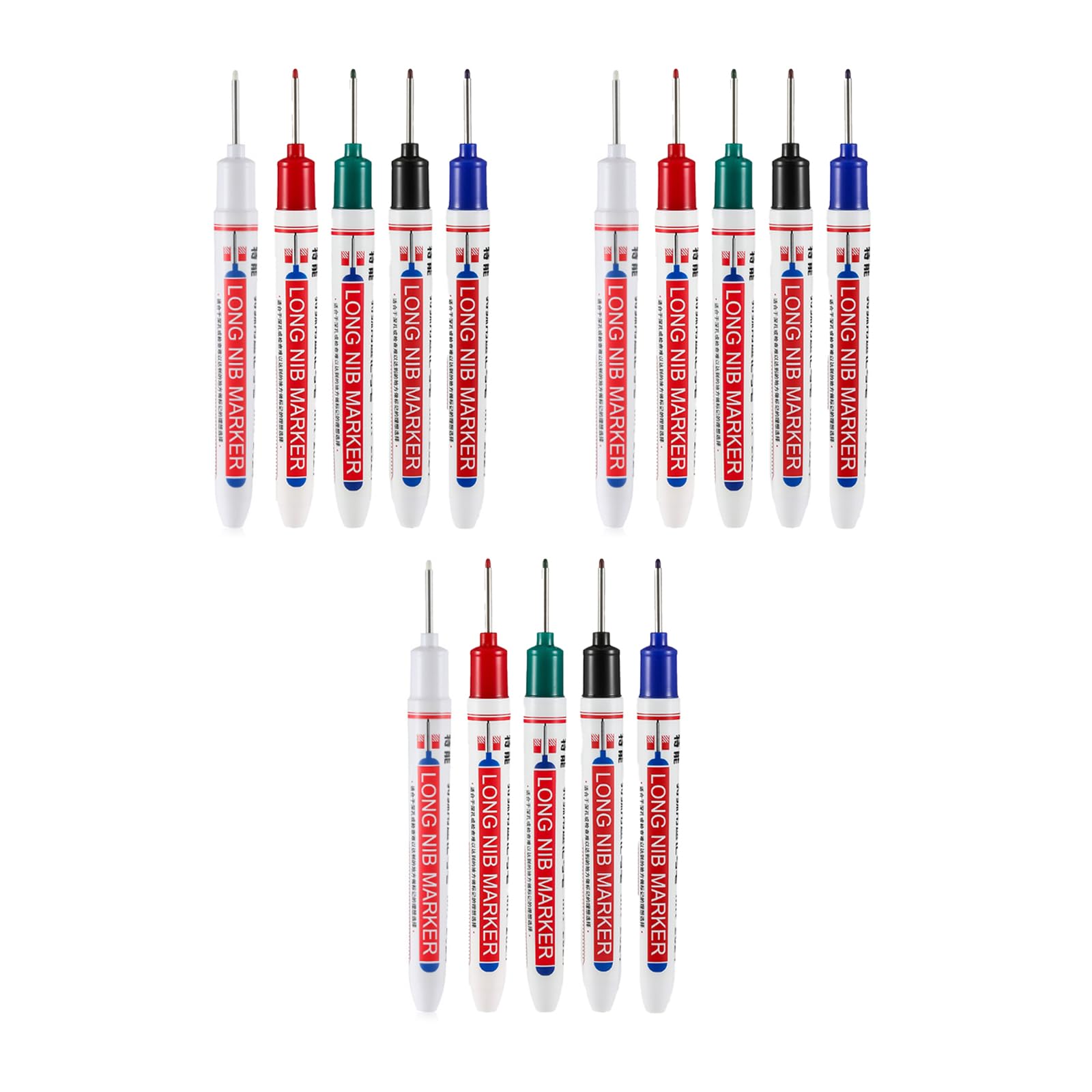 Pinpulux Deep Hole Marker Pens 20mm Long Head Marker Pen Extra Fine Waterproof Ink Long Nib Permanent Marking Tool for Wood Metal Glass Ideal Hard To Reach Areas Tracer Pencil Hole Tool 15-Pcs