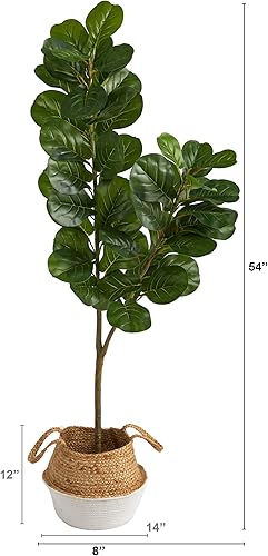 Miniatura 2 de Nearly Natural Árbol artificial de higuera de hoja de violín de 4.5 pies con macetero tejido de algodón y yute hecho a mano bohemio y elegante