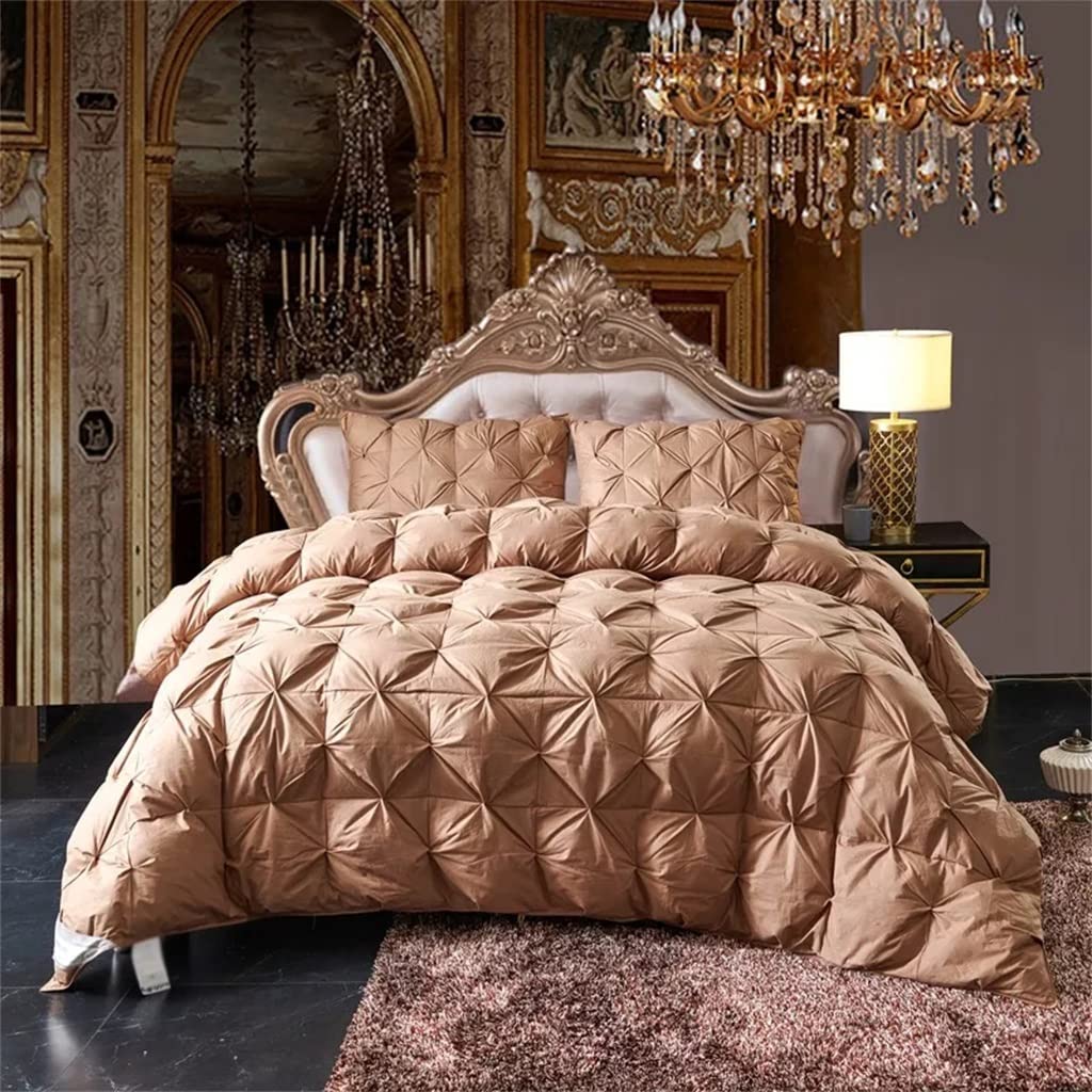 Biała kołdra puchowa z czystej bawełny, kołdra puchowa, kołdra puchowa, ciepła kołdra zimowa, brązowa, 220x240 cm 3,5 kg (D 220x240cm 4kg)