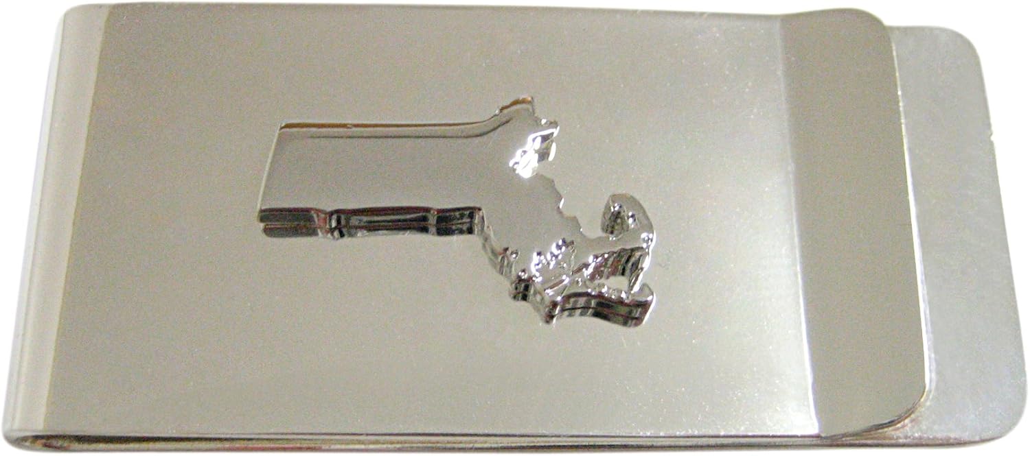 Kiola Designs Silver Toned Massachusetts State Map Shape Money Clip