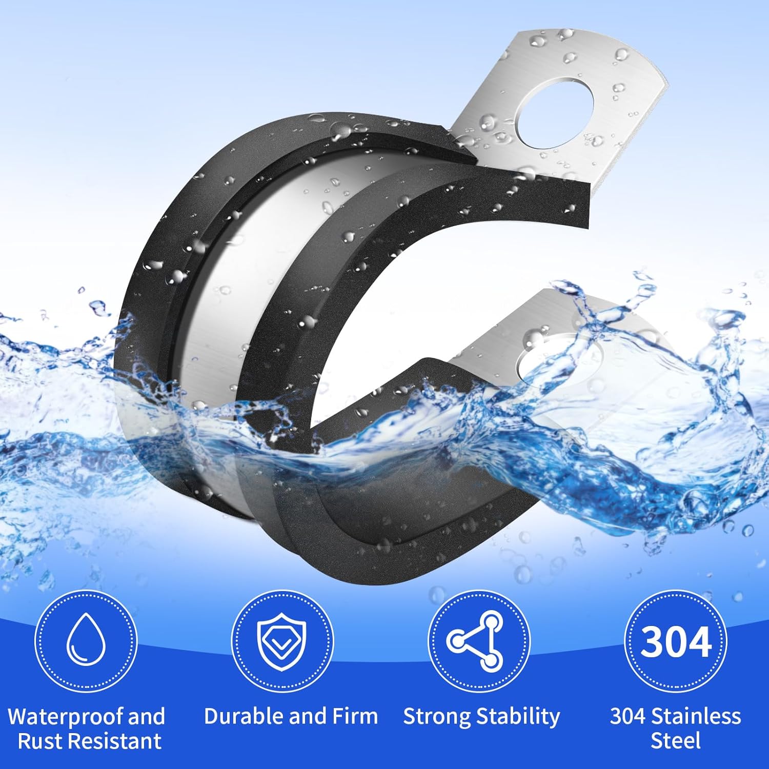 12 Pcs Rubber Cable Clamps, 1-1/2 Inch Stainless Steel Metal Cable Clamps, Insulated Wire Clamp for Tube Pipe Wire Hose Installation